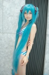 aqua_hair bikini blue_eyes cosplay hair_ribbons hatsune_miku sakuya_mikoto swimsuit twintails vocaloid rating:Safe score:1 user:pixymisa