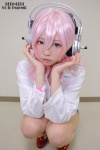 blouse cosplay headphones natsumi_(ii) nitro_super_sonic pantyhose pink_eyes pink_hair sheer_legwear shorts super_soniko rating:Safe score:1 user:pixymisa