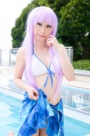 bikini cleavage cosplay crystal_crown feena_fam_earthlight kamui_arisa pool purple_hair side-tie_bikini skirt skirt_lift swimsuit wet yoake_mae_yori_ruri_iro_na rating:Safe score:0 user:nil!