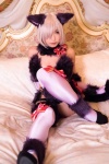 animal_ears bed blonde_hair cat_ears cosplay dangerous_beast elbow_gloves fate/grand_order fate/series gloves jill_(ii) marshmallow_beast mash_kyrielight pink_legwear tail thighhighs rating:Safe score:0 user:nil!