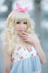 blonde_hair bra cleavage cosplay dress hairbow macross macross_frontier sheryl_nome wakame rating:Safe score:3 user:nil!