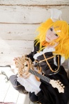 blonde_hair boots cosplay detached_sleeves dress guitar hairbow kagamine_rin meltdown_(vocaloid) saku scene_ever_4 thighhighs twintails vocaloid rating:Safe score:0 user:nil!