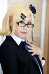 blazer blonde_hair blouse cosplay glare_(vocaloid) glasses hair_clips kagamine_rin looking_over_glasses tie vocaloid yapa rating:Safe score:1 user:pixymisa