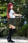 ahoge cosplay katana mashiro_yuki miniskirt red_hair sailor_uniform school_uniform shakugan_no_shana shana skirt sword thighhighs zettai_ryouiki rating:Safe score:7 user:nil!