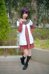 cosplay dress funami_yui jacket karin_(iv) kneesocks school_uniform violet_hair yuruyuri rating:Safe score:2 user:pixymisa