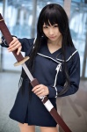cosplay ga-rei ga-rei_zero isayama_yomi katana miniskirt pleated_skirt sailor_uniform school_uniform skirt sword toujou_ai rating:Safe score:0 user:pixymisa