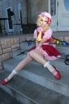 blonde_hair cosplay dress flandre_scarlet hat riina socks touhou wings rating:Safe score:3 user:nil!
