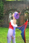 ass bodysuit cosplay elbow_gloves fingerless_gloves gloves head_wings kouda_ema lilimania lilith_aensland pantyhose purple_hair vampire_(game) wings rating:Safe score:3 user:nil!