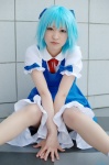 blouse blue_hair cirno cosplay hairbow jumper manyu socks touhou rating:Safe score:1 user:nil!