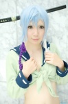 blue_hair cosplay croptop gotou_matabei_(samurai_girls) hyakka_ryouran_samurai_girls natsu ponytail wakizashi rating:Safe score:0 user:nil!