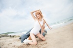animal_ears beach cosplay horo ocean one-piece_swimsuit orange_hair rococo spice_and_wolf swimsuit tail whistle_around_the_world wolf_ears rating:Safe score:1 user:nil!