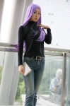 book cosplay fate/series fate/stay_night glasses jeans looking_over_glasses purple_hair rider turtleneck yoshishige_yutaka rating:Safe score:0 user:nil!