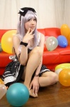 balloons cosplay couch dress hairbow original pantyhose ribbon saya silver_hair rating:Safe score:1 user:nil!