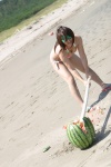 beach bikini blindfold cleavage isoyama_sayaka side-tie_bikini swimsuit rating:Safe score:0 user:nil!