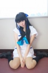 boku_to_kanojo_no_peke_mittsu cosplay dress hair_ribbons kneesocks momoi_nanako pantyhose school_uniform sekiru twintails rating:Safe score:1 user:nil!
