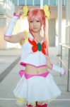 cosplay cure_dream detached_sleeves hair_clips midriff miniskirt pink_hair pretty_cure sena_akira shorts skirt tank_top twintails yes!_precure_5 yumehara_nozomi rating:Safe score:1 user:nil!