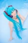 aqua_hair bikini cleavage cosplay hatsune_miku headset mashiro_yuki pool project_diva swimsuit twintails vocaloid wet rating:Safe score:0 user:nil!