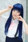 blouse blue_hair cosplay furude_rika higurashi_no_naku_koro_ni mimi_(ii) pleated_skirt school_uniform skirt suspenders rating:Safe score:0 user:nil!