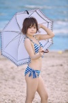 beach bikini ocean side-tie_bikini striped suu swimsuit umbrella rating:Safe score:0 user:nil!