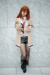 armband black_legwear blouse blue_eyes boots cosplay maitako makise_kurisu pantyhose red_hair shorts steins;gate sweater tie rating:Safe score:4 user:pixymisa