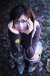 boots denim glasses hoshino_aki long_sleeves miniskirt skirt tshirt vest rating:Safe score:3 user:nil!