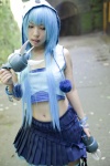 asakura_kana blue_hair cosplay croptop gundam msm-07_z'gok pleated_skirt skirt striped tank_top thighhighs zettai_ryouiki rating:Safe score:0 user:nil!