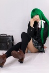 blazer blouse bookbag cosplay green_hair kochiya_sanae lenfried panties pleated_skirt polka_dots school_uniform skirt thighhighs tie touhou zettai_ryouiki rating:Safe score:0 user:nil!