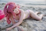 anya_alstreim beach cleavage code_geass cosplay croptop hairband ocean panties pink_hair striped tatsuki rating:Safe score:2 user:nil!