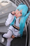 aqua_hair cosplay detached_sleeves hair_ribbons hatsune_miku microphone miniskirt nei project_diva skirt thighhighs twintails vocaloid zettai_ryouiki rating:Safe score:0 user:pixymisa
