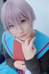 book cardigan cosplay glasses kneesocks nagato_yuki nagatsuki pleated_skirt purple_hair sailor_uniform school_uniform skirt suzumiya_haruhi_no_yuuutsu rating:Safe score:1 user:nil!