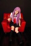 cosplay gintama glasses kneesocks pleated_skirt purple_hair sailor_uniform sarutobi_ayame saya school_uniform skirt tie rating:Safe score:1 user:DarkSSA