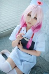 cosplay dress guilty_crown kuuta nurse nurse_cap nurse_uniform pink_hair syringe thighhighs yuzuriha_inori zettai_ryouiki rating:Safe score:3 user:nil!