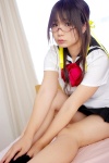 beat_angel_escalayer bed black_legwear chocoball cosplay escalayer glasses hair_ribbons pantyhose pleated_skirt sailor_uniform school_uniform skirt torn_clothes rating:Safe score:0 user:nil!