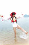 beach cosplay detached_sleeves hairbow hakurei_reimu lenfried ocean one-piece_swimsuit swimsuit touhou wet rating:Safe score:0 user:nil!