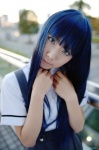 blouse blue_hair cosplay furude_rika higurashi_no_naku_koro_ni ibara pleated_skirt school_uniform skirt suspenders rating:Safe score:0 user:nil!