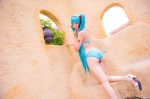 aqua_hair ass bikini cosplay hatsune_miku headset mashiro_yuki project_diva swimsuit twintails vocaloid rating:Safe score:1 user:nil!