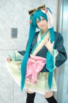 aqua_hair cosplay dress_lift hairbow hatsune_miku kishigami_hana thighhighs twintails vocaloid yukata zettai_ryouiki rating:Safe score:1 user:nil!