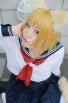 aka animal_ears blonde_hair cat_ears cosplay kneesocks loveless nakano_yamato pleated_skirt sailor_uniform school_uniform skirt tail rating:Safe score:0 user:nil!
