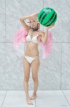 barefoot beach_ball bikini collar cosplay ikaros nakko nitro_super_sonic pink_hair sora_no_otoshimono swimsuit wings rating:Safe score:2 user:nil!