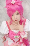 choker cosplay cure_blossom dress hairbow hanasaki_tsubomi heartcatch_precure! makise_anji pink_hair pretty_cure rating:Safe score:1 user:nil!