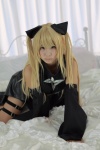 bed blonde_hair cosplay detached_sleeves dress enako golden_darkness hairbows to_love-ru twintails rating:Safe score:1 user:nil!