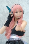 cosplay dress fingerless_gloves gloves hairband headset megurine_luka pink_hair sakuramiya_rei vocaloid rating:Safe score:0 user:nil!
