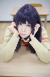 blouse cardigan cosplay kanzaki_mitsuki mashiro_ayaki purple_hair saikin_imouto_no_yousuga_chotto_okashiindaga school_uniform tie rating:Safe score:0 user:nil!