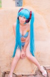 aqua_hair bikini cleavage cosplay hatsune_miku headset mashiro_yuki project_diva swimsuit twintails vocaloid rating:Safe score:0 user:nil!