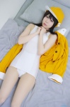 bakemonogatari bed cosplay hat jacket mashiro_ayaki pantyhose school_swimsuit sengoku_nadeko sheer_legwear swimsuit rating:Safe score:1 user:nil!