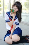 cosplay flower glasses ichigo_100 kneesocks pleated_skirt rinami sailor_uniform school_uniform skirt strawberry toujou_aya rating:Safe score:2 user:nil!
