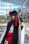 cosplay gauntlets glaive horns inu_boku_secret_service kimono mask miniskirt naginata nakko purple_hair scarf shirakiin_ririchiyo skirt rating:Safe score:0 user:pixymisa