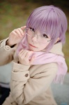 coat cosplay glasses hayase_ami kneesocks nagato_yuki purple_hair scarf school_uniform suzumiya_haruhi_no_yuuutsu rating:Safe score:2 user:nil!