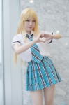 <3 blonde_hair blouse choco cosplay hoshii_miki idolmaster pantyhose pleated_skirt school_uniform sheer_legwear skirt tie rating:Safe score:0 user:nil!
