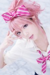 blouse bowtie cosplay hairbow idolmaster idolmaster_cinderella_girls jougasaki_mika koyomi pink_eyes pink_hair sweater rating:Safe score:0 user:pixymisa